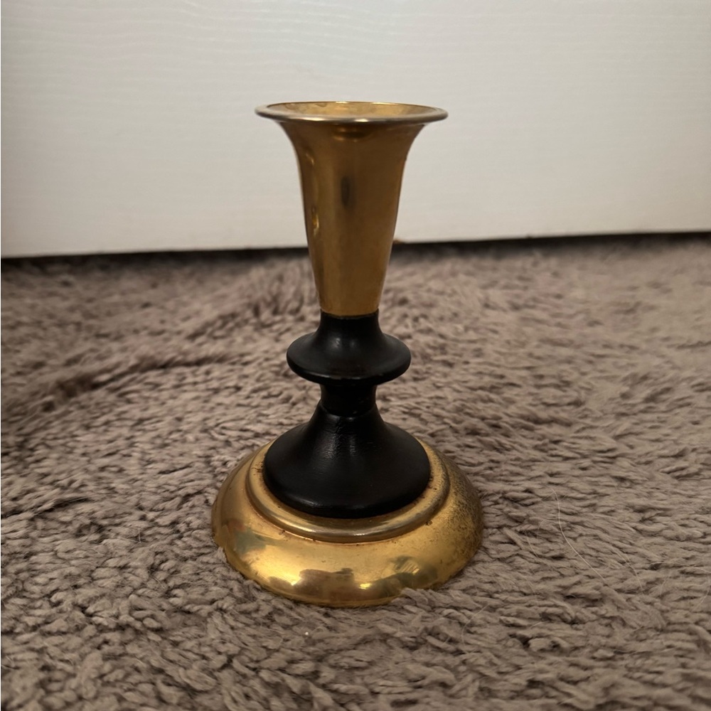 Vintage Brass and Black Candlestick Holder